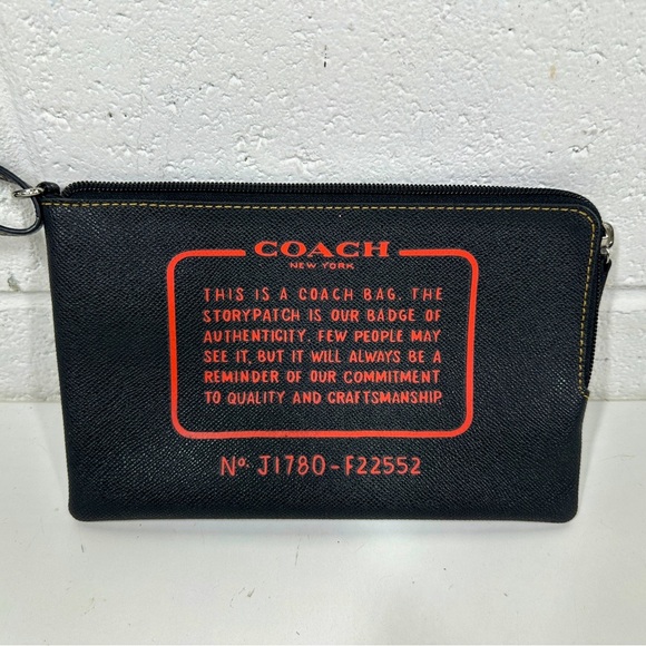 Coach Handbags - Coach Storypatch Pebbled Leather Zip Clutch Wristlet Black & Red NWT